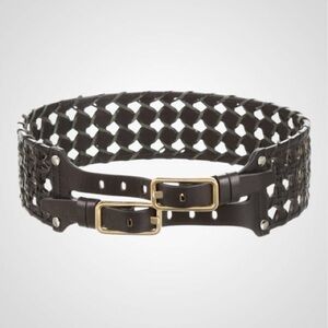 Phillip Lim Braided Black Leather Belt – Double Gold Buckle – Size Small